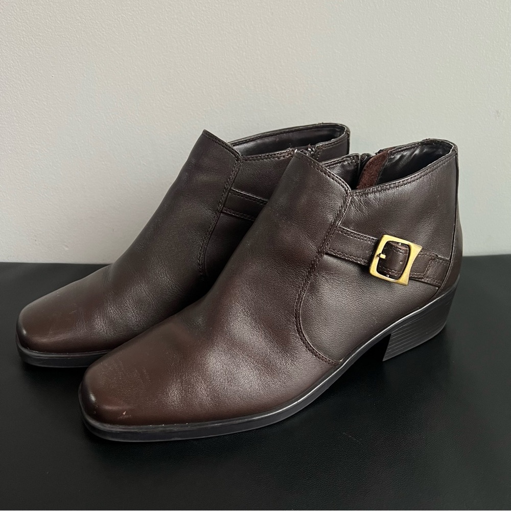 Women’s Dark Brown Leather Ankle Boots with Buckle